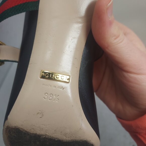 Gucci Black Leather Sylvie Mary Jane Web Pump Shoe - Picture 5 of 10